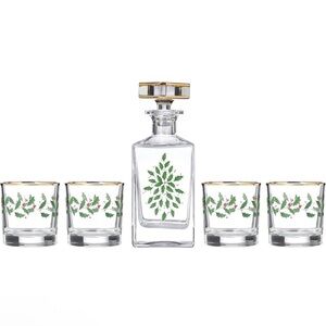 Lenox Holiday 5-Piece Decanter & Whiskey Glass Set, Christmas Dinnerware,Hosting